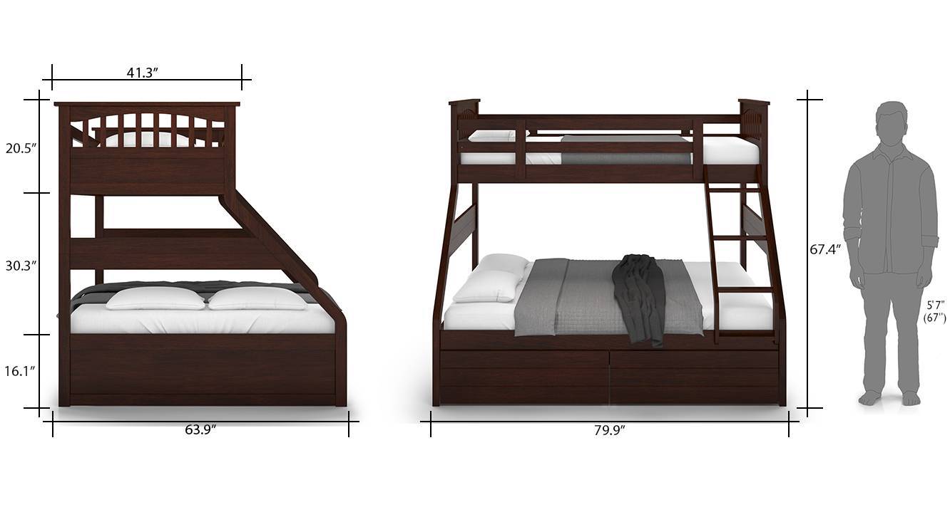 Barnley Single Over Queen Storage Bunkbed Urban Ladder Dimensions Barnley Single Queen Storage Bunk Bed 09