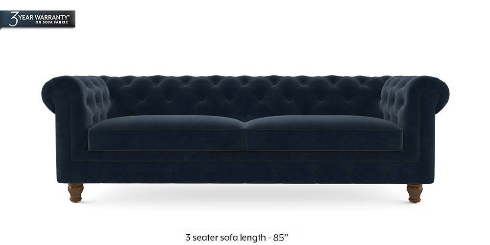Blue velvet three seater sofa Clearance