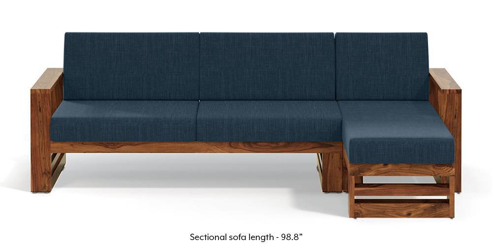 Parsons Wooden Sectional Sofa Teak Finish Indigo Blue Urban Ladder