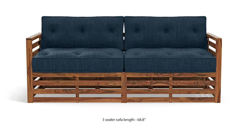 Raymond Wooden Sofa Teak Finish Indigo Blue Urban Ladder Raymond Wooden Sofa Teak Finish, Wooden Sofas With Cushions