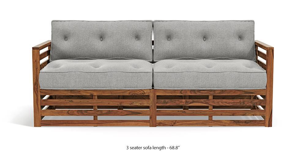 Raymond Wooden Sofa Teak Finish Vapour Grey Urban Ladder