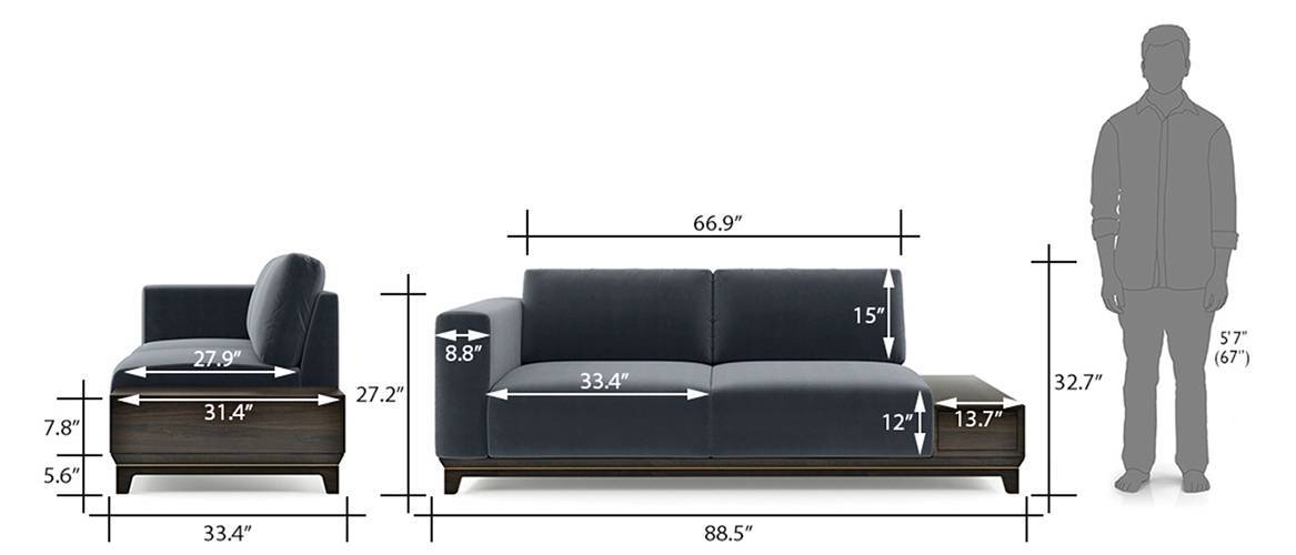 Taarkashi Sofa With Integrated Side Table Marengo Grey Velvet Urban Ladder - What Is The Average Sofa Length Taarkashi Sofa With Integrated Side Table Marengo Grey Velvet Urban Ladder - What Is The Average Sofa Length