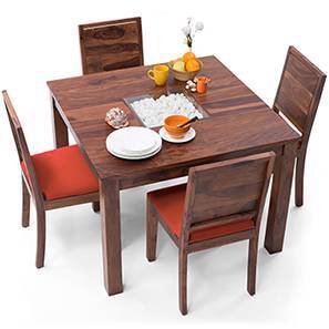 Dining Table Sets Tables Online In India Urban Ladder Brighton Square Oribi 4 Seater Dining Table Set Teak Finish Burnt Orange