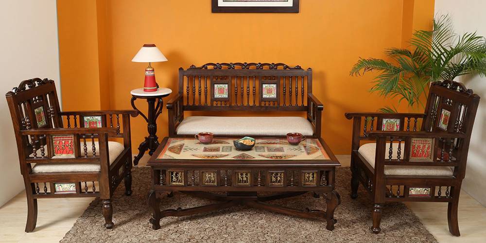 Wooden sofa set urban ladder sale