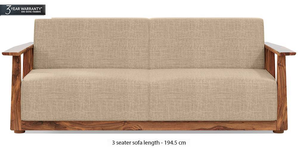 Serra Wooden Sofa Teak Finish Sandshell Beige Urban Ladder