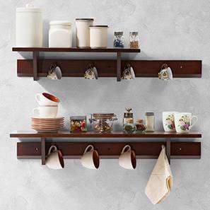 Wall Shelves Kitchen Racks Online Wooden Mounted Designs Ibex Kitchen Wall Shelf Set Dark Walnut Finish By Urban Ladder