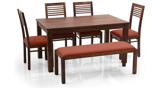 Hemera 6 Seater Dining Set With Bench Beige Dark Walnut