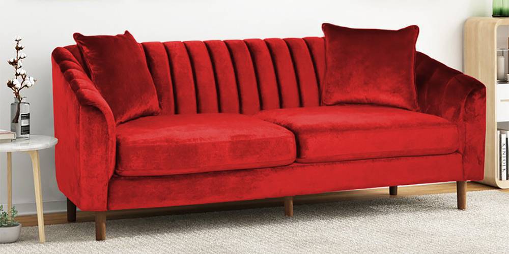 Mid Century Fabric Sofa Red Velvet
