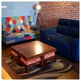 Our new home with the Minnelli Loveseat, Kivaha coffee table, Endeavour Tripod Floor Lamp and Adelaide two-seater sofa #ULStory @urbanladder